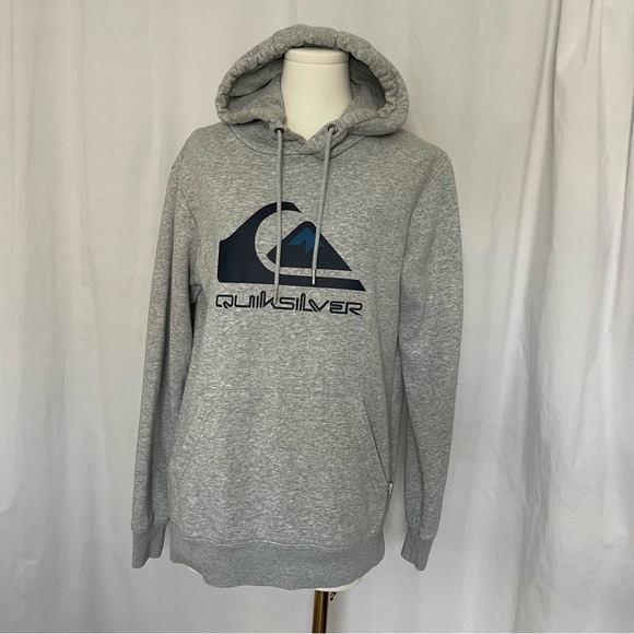Quiksilver Hoodie Men’s Small Grey With Navy Logo Drawstrings - Picture 14 of 16